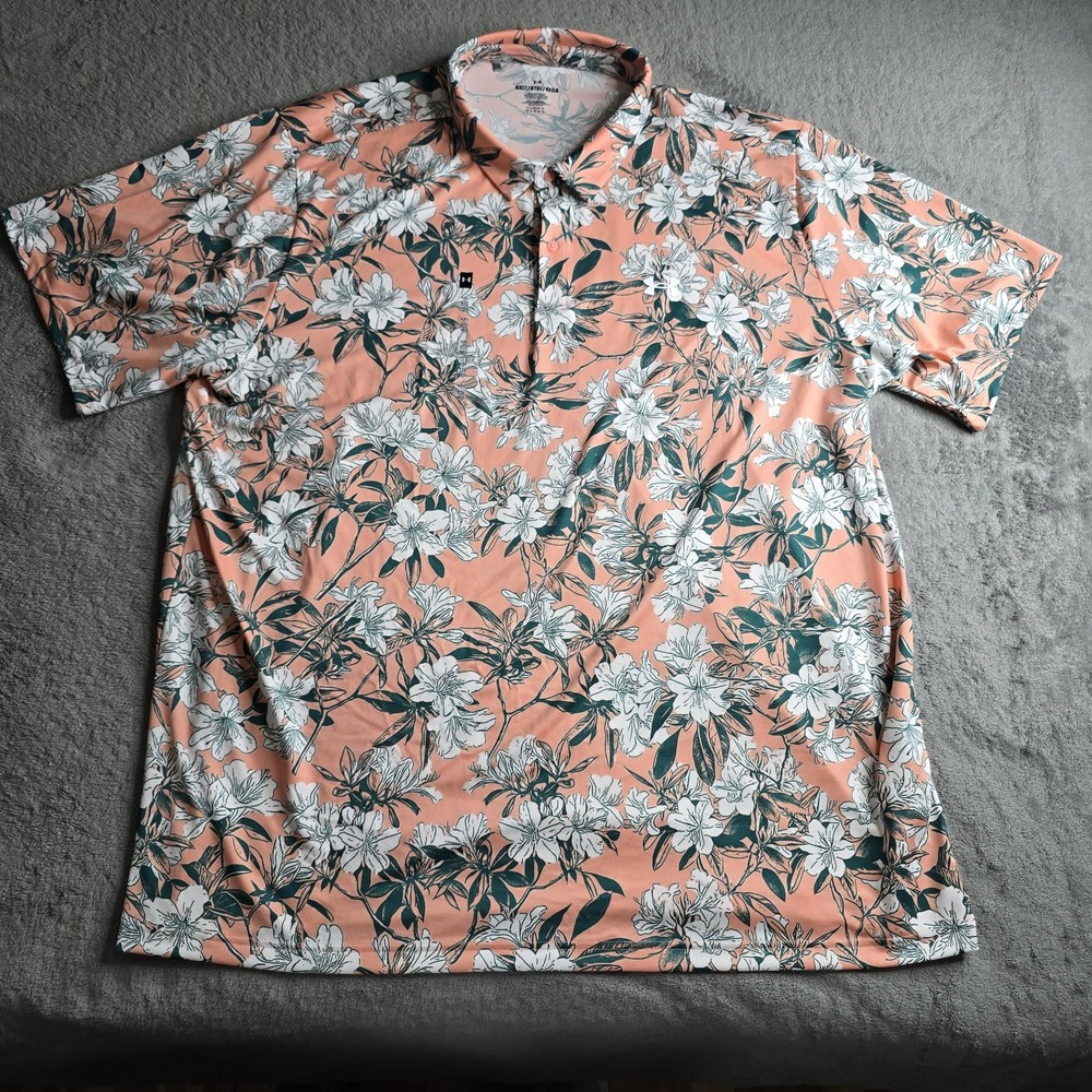 Under Armour Shirt Mens 4xlt Tall Coral Pink Golf Polo Floral Matchplay NEW